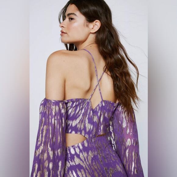 NEW Nasty Gal Purple Metallic Zebra Print Maxi Dress Size 2 - Picture 2 of 9